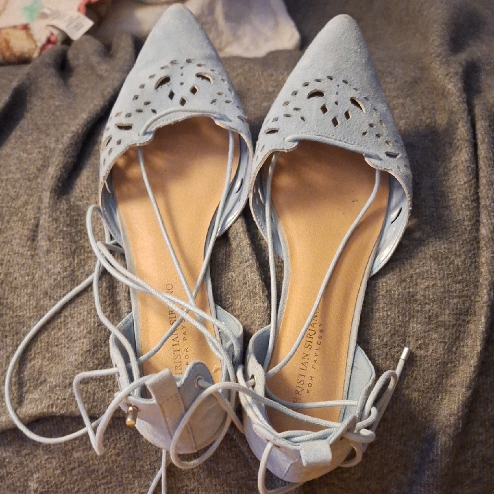 Christian Siriano Light Blue Lace-Up Flats